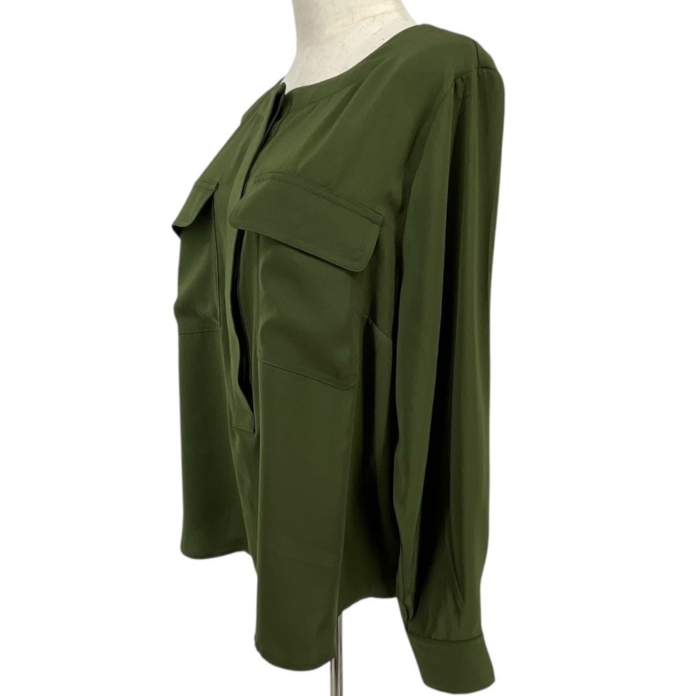 Banana Republic Olive Green Utility Pocket Button Long Sleeve Shirt Womens L - Picture 2 of 9